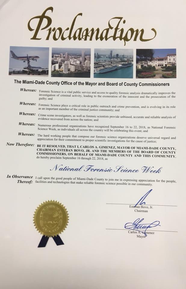 Miami-Dade County recognizes 2018 Forensic Science Week