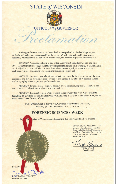 Wisconsin celebrates 2019 Forensic Science Week